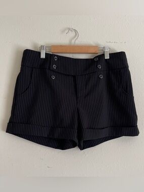 grass collection Black Pinstripe High-Waist Button Detail Shorts
